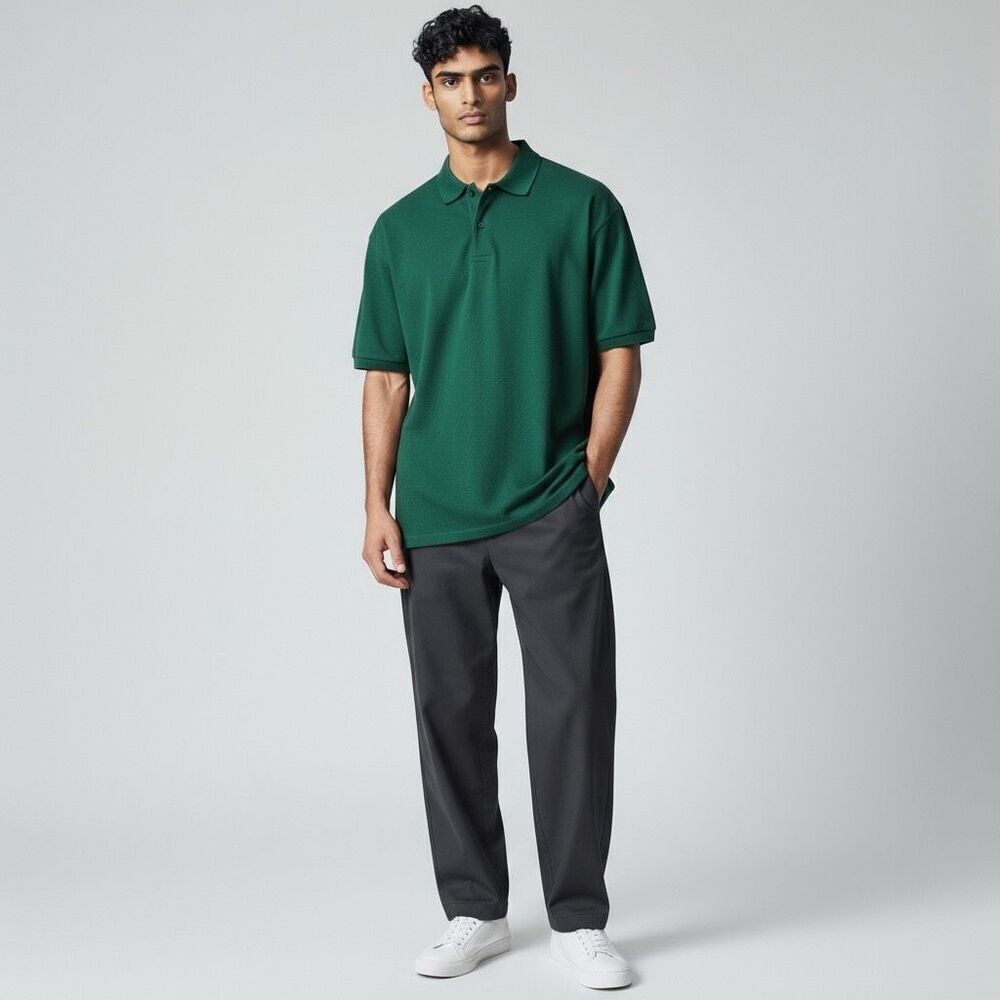 Primark Solid Green Polo Shirt 100% Cotton Short Sleeve  Casual  V Neck size M